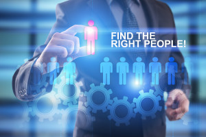 FInd the right people. Businessman select people icon on virtual