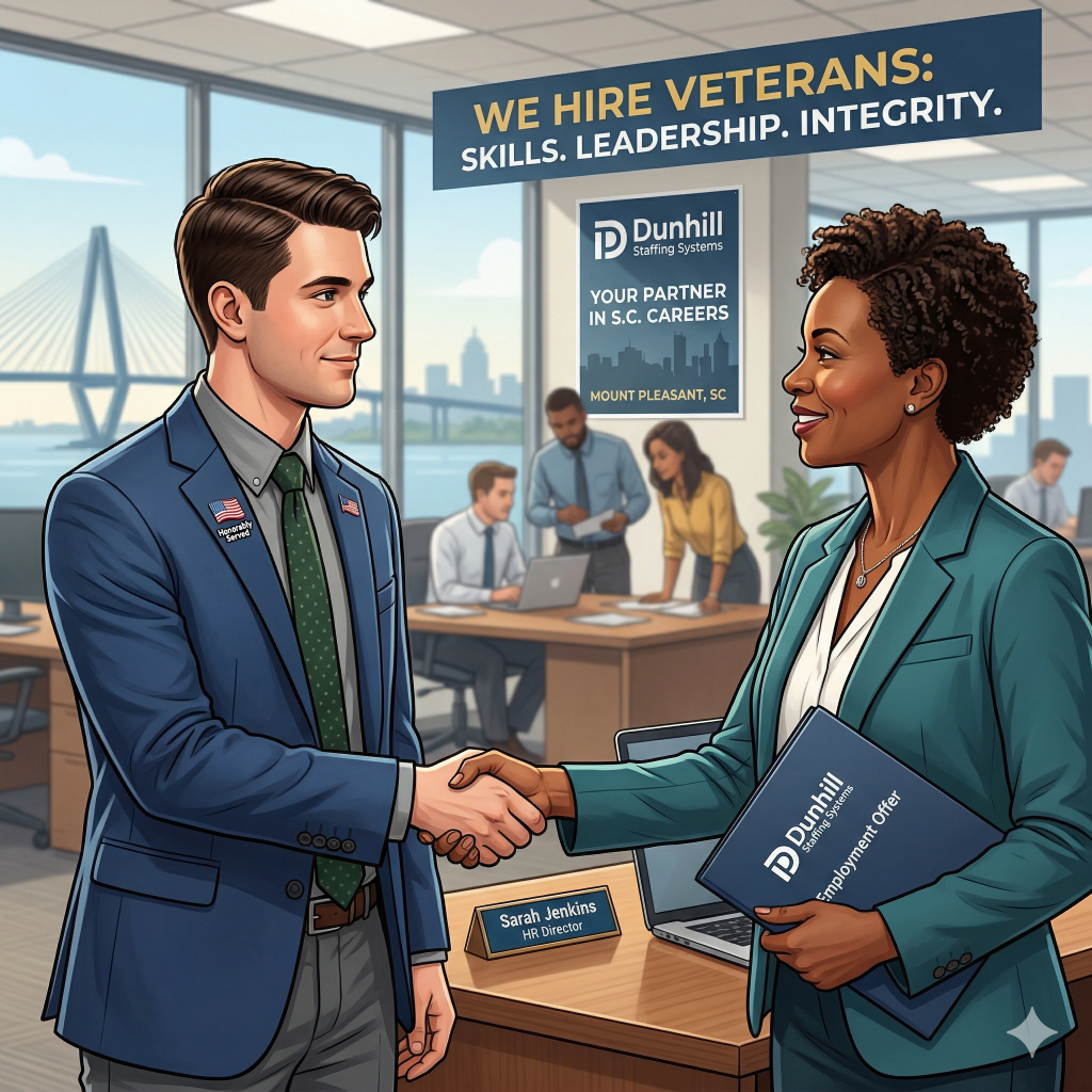 At Dunhill Staffing Systems, Charleston's favorite staffing company, we're proud to offer veterans employment opportunities.